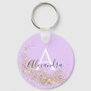 Llavero Unique Sparkling Gold Glitter Pastel Purple Girly