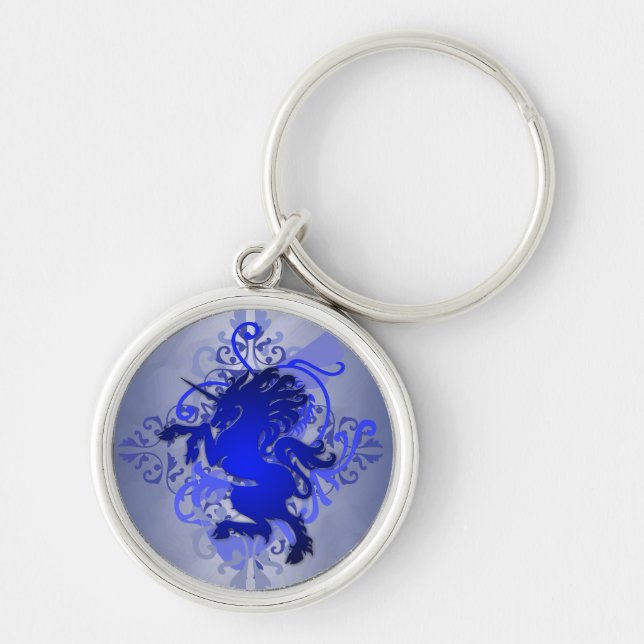 Llavero urbano del unicornio de la fantasía azul (Frente)