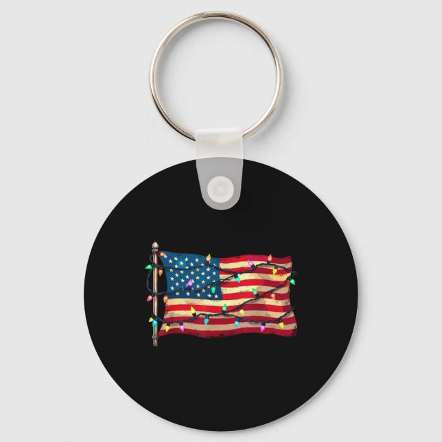 Llavero Us American Flag Christmas Lights Xmas Party Santa (Anverso)
