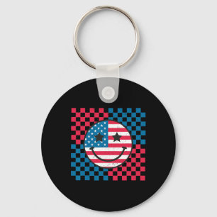 Llavero Usa Checkerboard 4 De Julio Feliz Face American