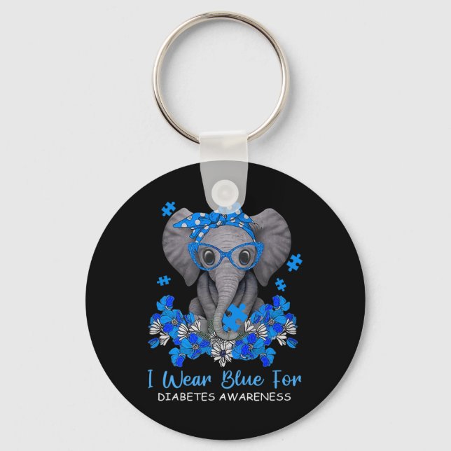 Llavero Uso Azul Para La Diabetes Concienciación Elefante  (Anverso)