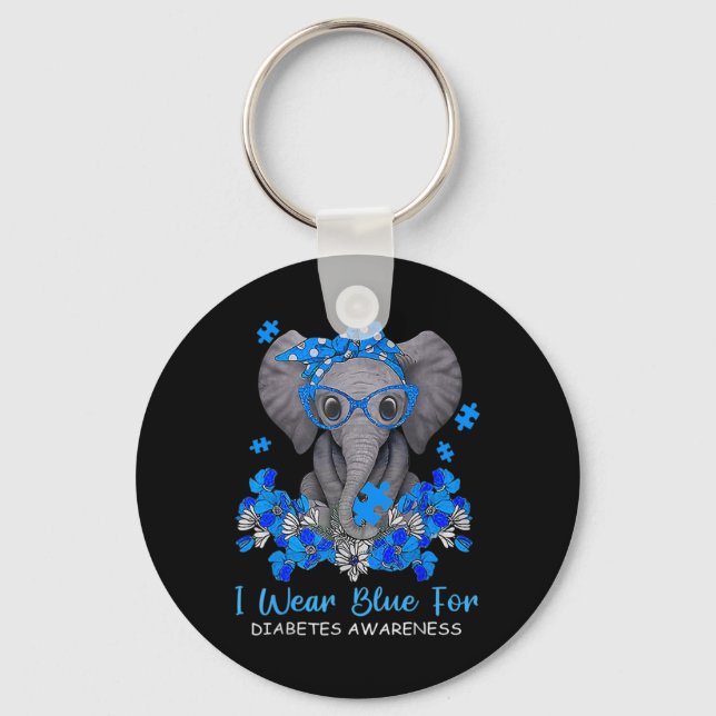 Llavero Uso Azul Para La Diabetes Concienciación Elefante  (Anverso)