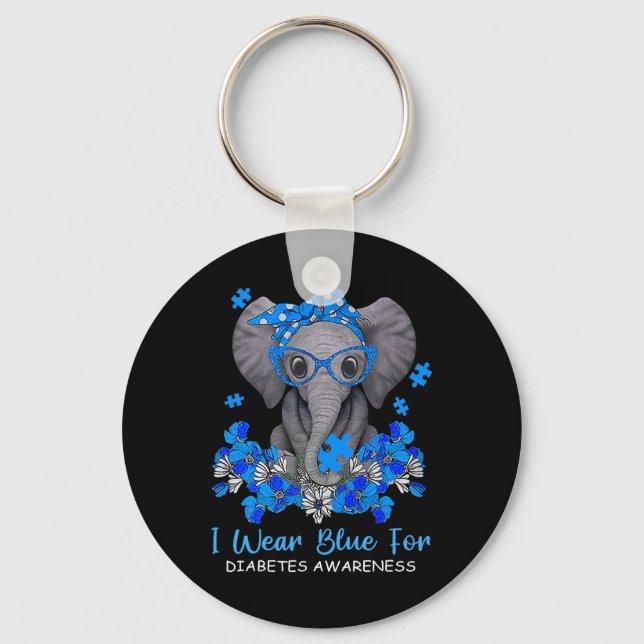 Llavero Uso Azul Para La Diabetes Concienciación Elefante  (Anverso)