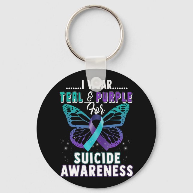 Llavero Uso conciencia suicida de apoyo Verde azulado y pú (Anverso)