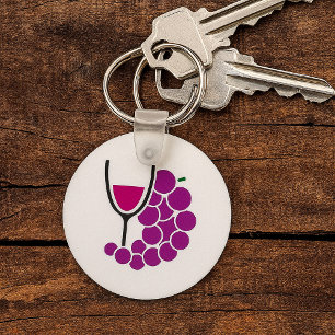 Llavero Uvas moradas minimalistas y copa de vino
