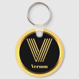 Llavero V Carta monogramada de oro personalizada