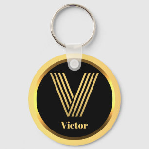 Llavero V Letra Gold Monogramada Keychain Personalizada