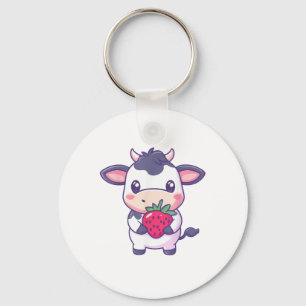 Llavero Vaca Cuta De Kawaii Con Fresas Ganado Adorable