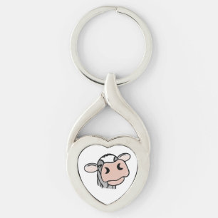 Llavero vaca de dibujos animados negro blanco rosa beso gr