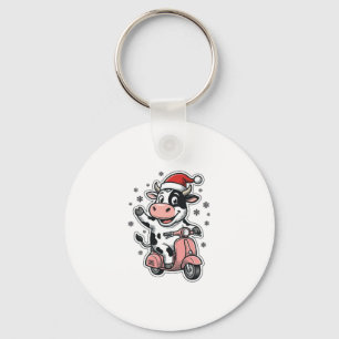 Llavero Vaca de Navidad montando scooter rosa vintage vect