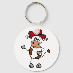 Llavero Vaca divertida con Gorra de Vaquero Rojo