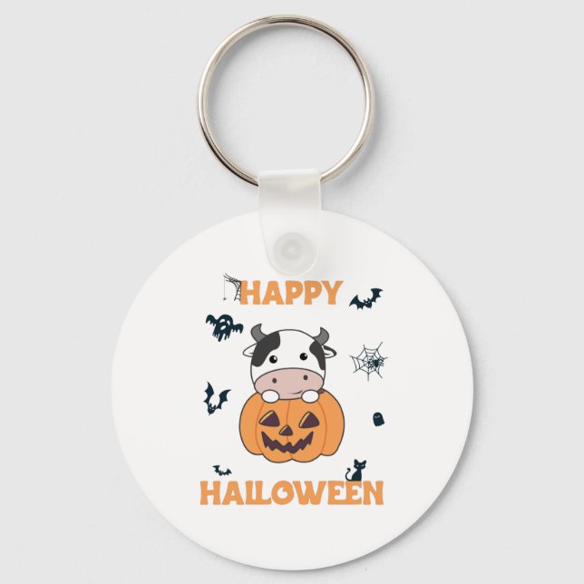 Llavero Vaca En Calabaza Vacas Cuestas Felices Halloween (Anverso)
