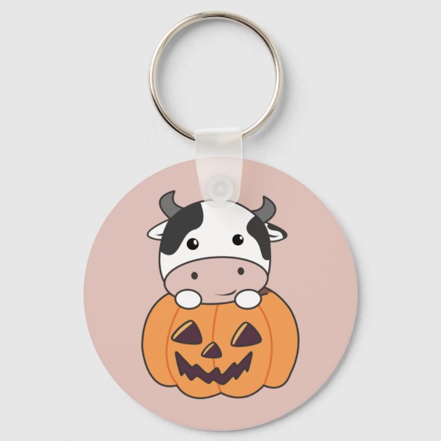 Llavero Vaca En Calabaza Vacas Cuestas Feliz Halloween Key (Anverso)