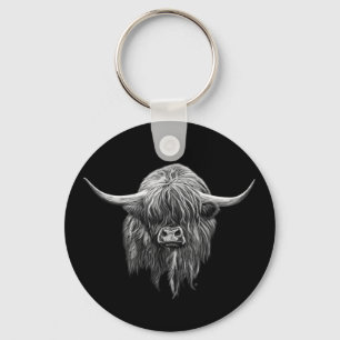 Llavero Vaca Escocia De Tierras Altas En Blanco Y Negro