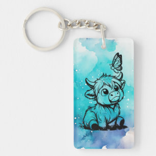 Llavero Vaca Highland con mariposa