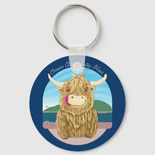 Llavero Vaca Highland Escocesa Con Pelo Salado Del Océano