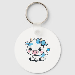 Llavero Vaca Kawaii adorable con diseño de cerezos y vacas
