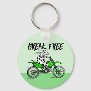 Llavero Vaca montando una motocicleta verde