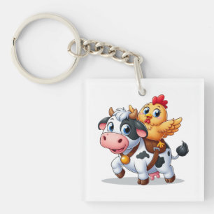 Llavero vaca/pollo personalizado lindo