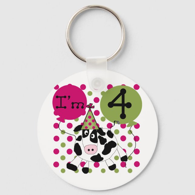 Llavero Vaca Rosada 4 camisetas de cumpleaños y regalos (Anverso)