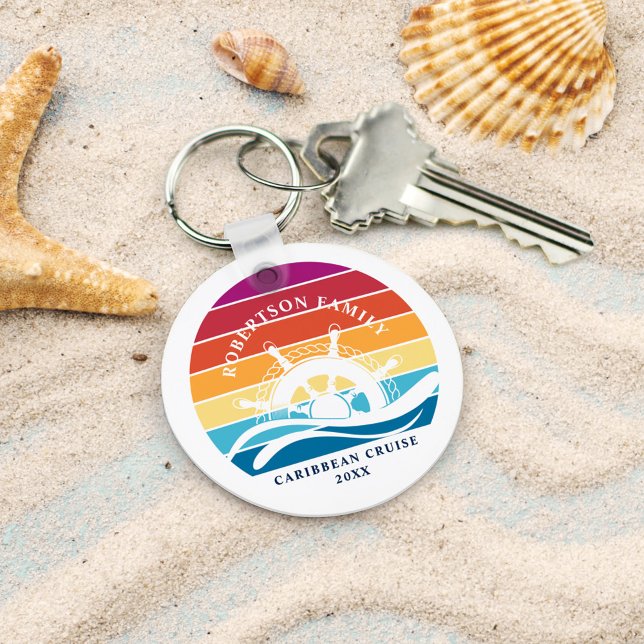 Llavero Vacaciones de crucero Retro Sunset Ship Wheel Fami (Subido por el creador)