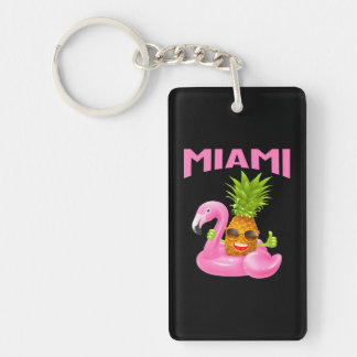 Llavero Vacaciones de piña rosada Flamingo en Miami Florid