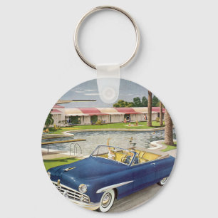 Llavero Vacaciones de verano vintage, coche convertible y 
