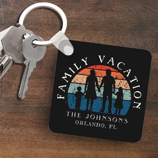 Llavero Vacaciones familiares con manos retro foto solar (Family Vacation Holding Hands Retro Sun Photo Keychain
)