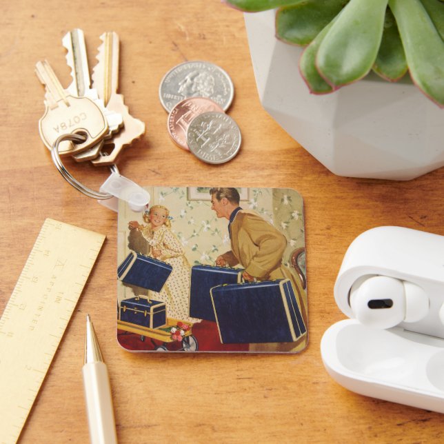 Llavero Vacaciones familiares, papá, niños y maletas (Escritorio )