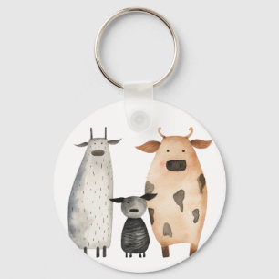 Llavero Vacas divertidas y lindas acuarelas familia humor