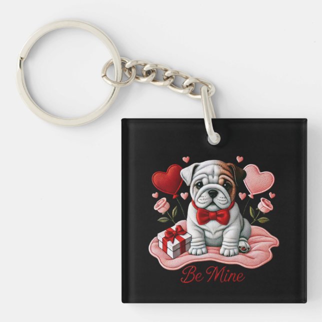 Llavero Valentine Be Mine Bulldog inglés Acrylic Keychain (Frente)