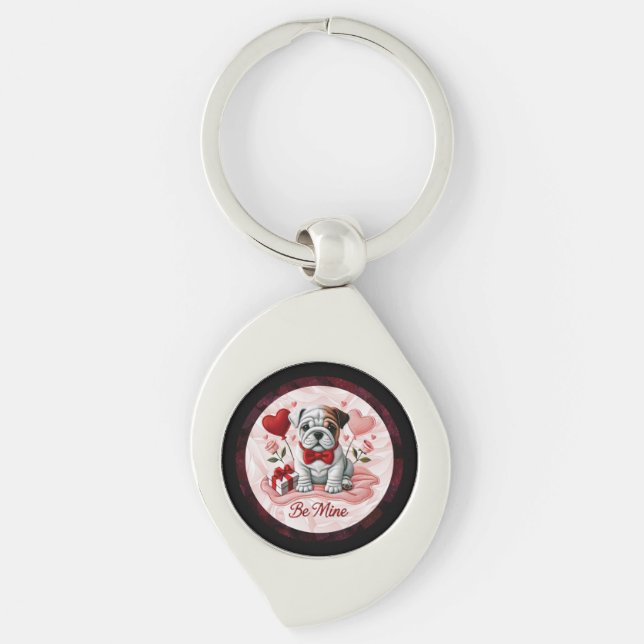 Llavero Valentine Be Mine Bulldog inglés Keychain Metaliza (Anverso)