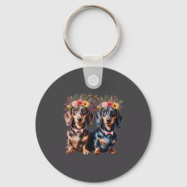 Llavero Valentine Dachshund Matching Couple Love Floral Do (Anverso)