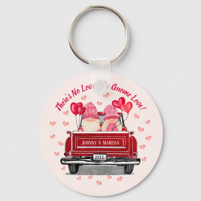 Llavero Valentine Gnome Love Pink Hearts Names Coaster (Anverso)