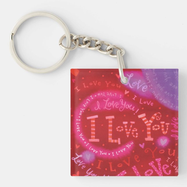 Llavero Valentine Hearts Pink Red I Love You Typography (Frente)