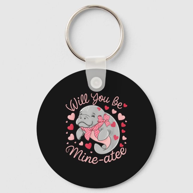 Llavero Valentine Manatee Cute Animal Hearts Will You Be M (Anverso)