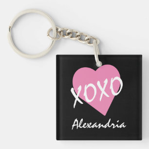Llavero Valentine XOXO Corazón Rosa Nombrado Negro
