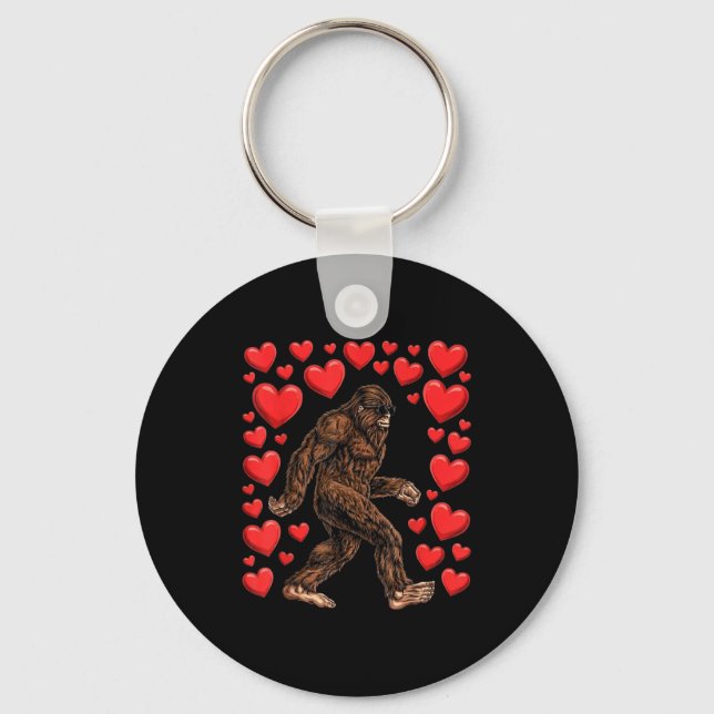 Llavero Valentines Day Bigfoot Red Hearts Funny Sasquatch  (Anverso)
