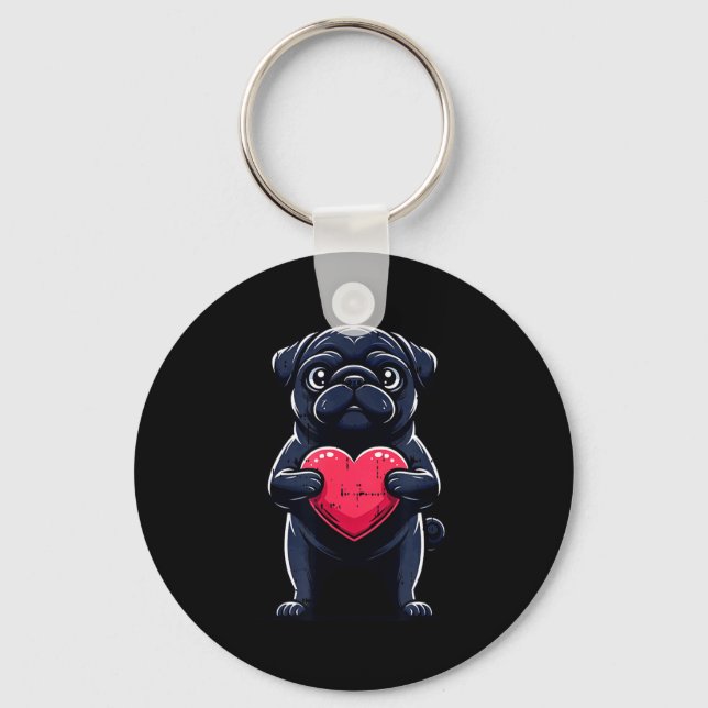 Llavero Valentines Day Black Pug Heart Funny Dog Mom Dad F (Anverso)