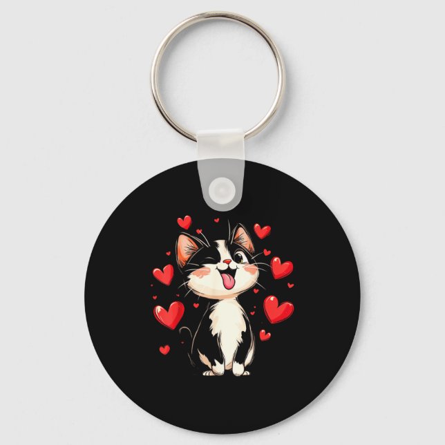 Llavero Valentines Day Design With A Cat On It  (Anverso)