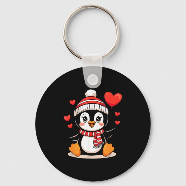 Llavero Valentine's Day Penguin Heart Balloon Cute  (Anverso)
