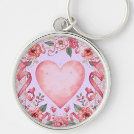 Llavero Valentine's Day, Pink Love Heart, Soft Purple Back