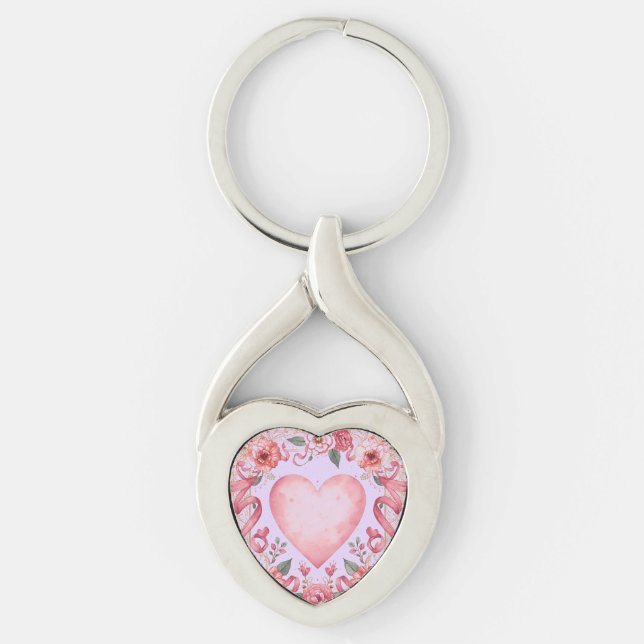 Llavero Valentine's Day, Pink Love Heart, Soft Purple Back (Anverso)