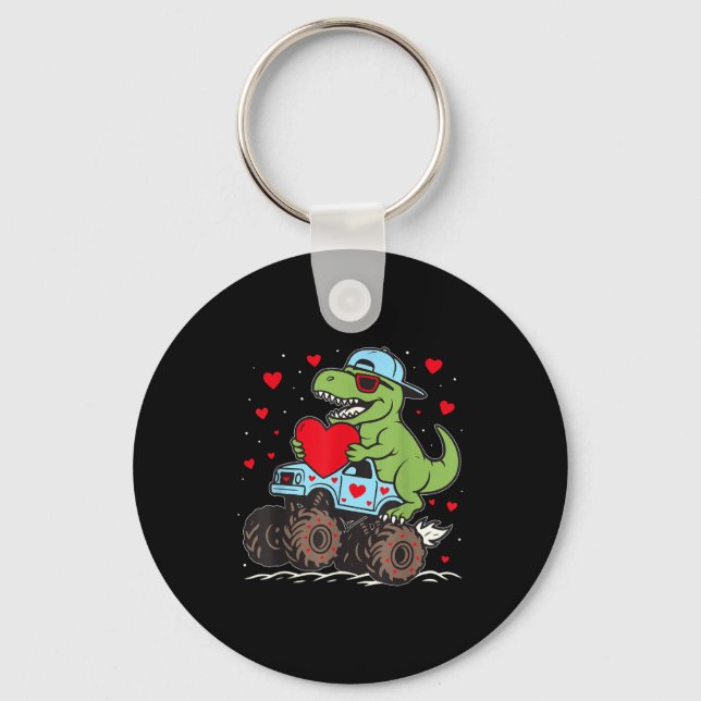 Llavero Valentines Day T Rex Riding Monster Truck Funny To (Anverso)