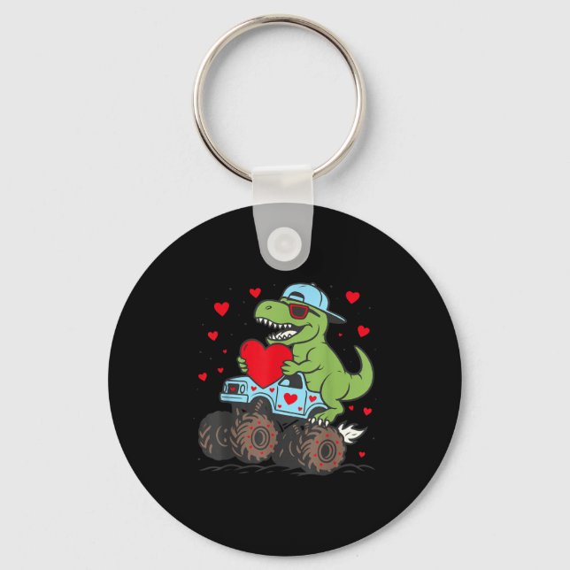Llavero Valentines Day T Rex Riding Monster Truck Funny To (Anverso)