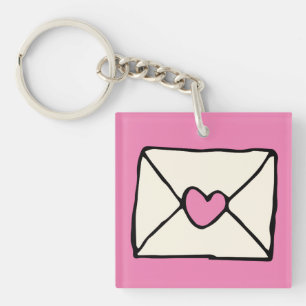 Llavero Valentines Doodles Pink Heart Love Note Clip Art