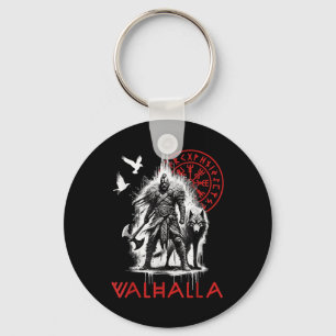 Llavero Valhalla Odín Lobo Y Cuervo Runas Vikingas Nórdico