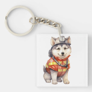 Llavero Valiente bombero Siberian Husky Dog honrando