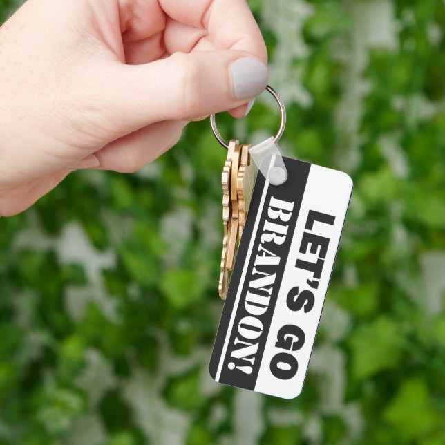 Llavero Vamos Brandon" Rectángulo blanco y negro Metalizad (Mano)