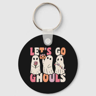 Llavero Vamos Ghouls Groovy Fantasma con flores de época